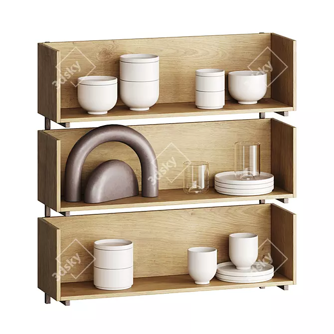 Minimalist Wall Shelf Decor Set 3D model image 2