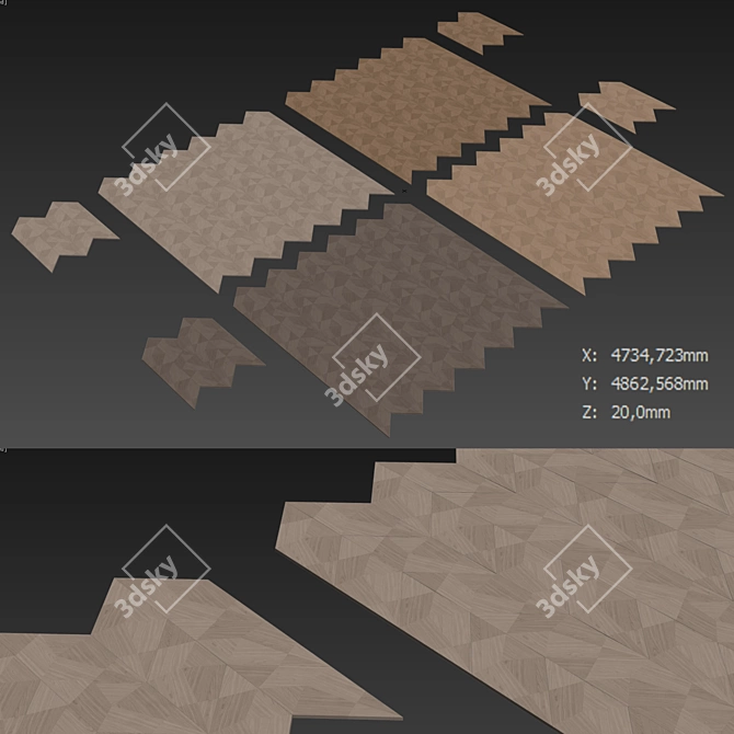 Golden Leaf Parquet Panels 3D model image 7