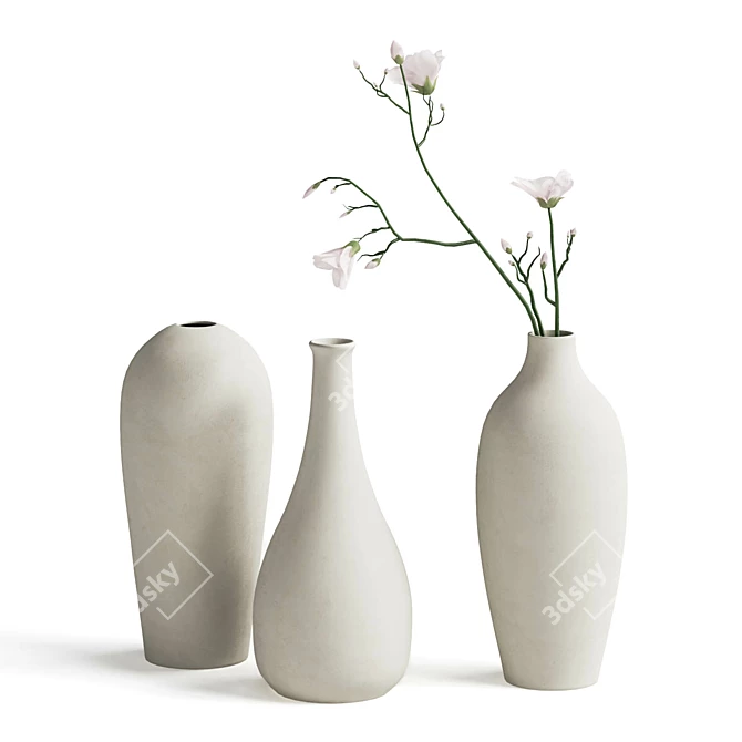 White Floral Vase Set 3D model image 1