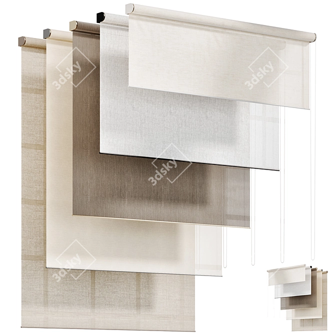 Modern Roller Blinds Curtains Set 3D model image 1