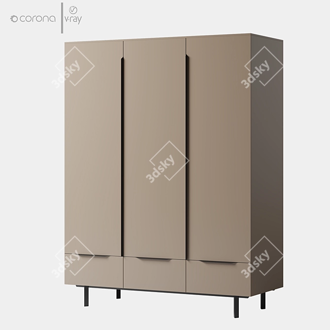 Damien Triple Wardrobe Furniture Set 3D model image 1