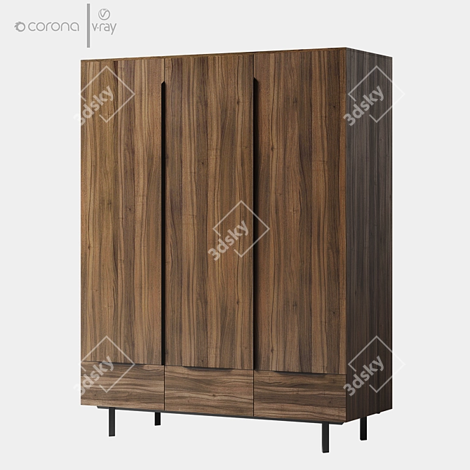 Damien Triple Wardrobe Furniture Set 3D model image 2