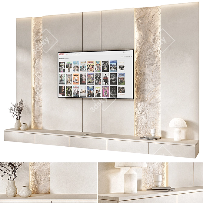 Modern TV Wall Set 3D 3D model image 1