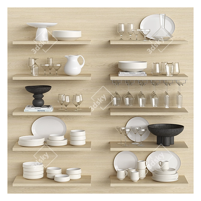 Decorative kitchen and tableware set 3D model image 2