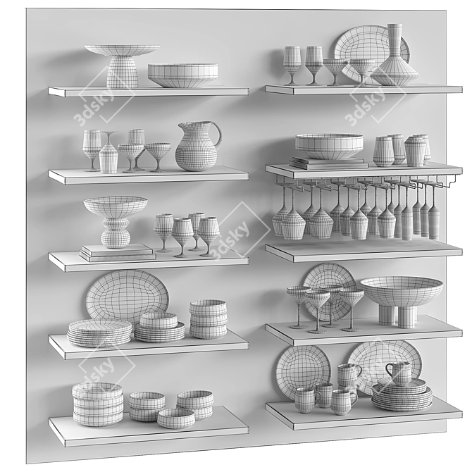 Decorative kitchen and tableware set 3D model image 4