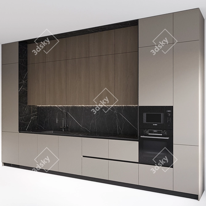 Modern Style Kitchen Set with Built-in Appliances 3D model image 2