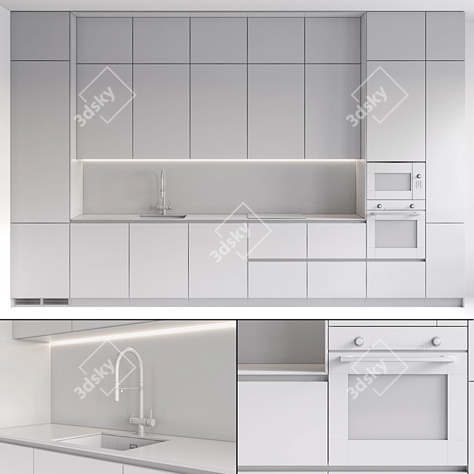 Modern Style Kitchen Set with Built-in Appliances 3D model image 6