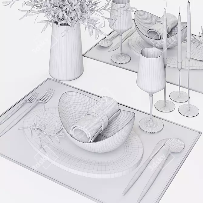 Minimalist Table Set with Olive Branches 3D model image 12