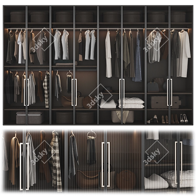 Modern Modular Wardrobe with Glass Doors 3D model image 1