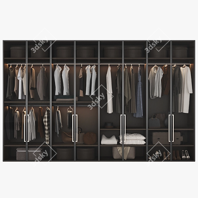 Modern Modular Wardrobe with Glass Doors 3D model image 2