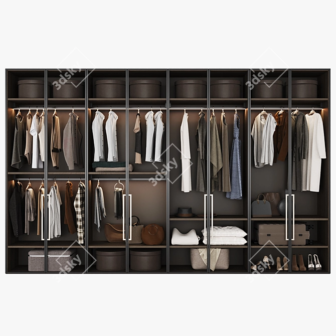 Modern Modular Wardrobe with Glass Doors 3D model image 3