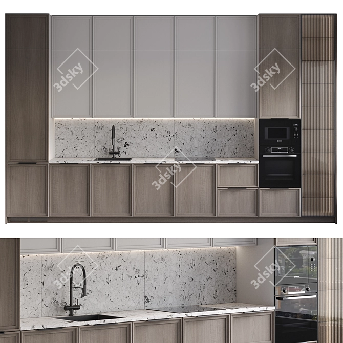 Modern Kitchen Set with Built-In Appliances 3D model image 1