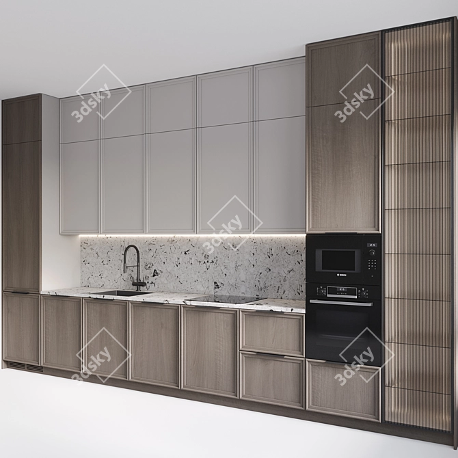 Modern Kitchen Set with Built-In Appliances 3D model image 2