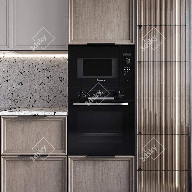 Modern Kitchen Set with Built-In Appliances 3D model image 5