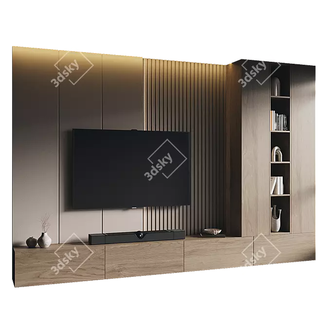 Modern TV Wall Set 180 3D model image 1