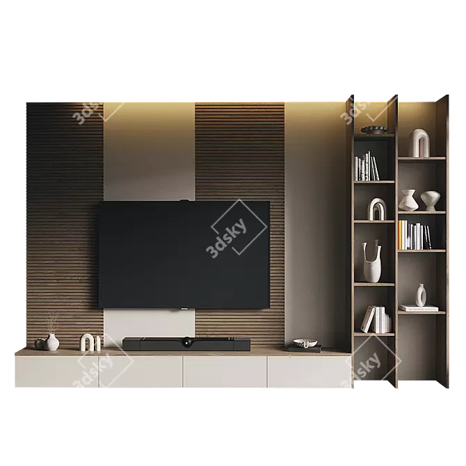 Modern TV Wall Set 187 3D model image 2