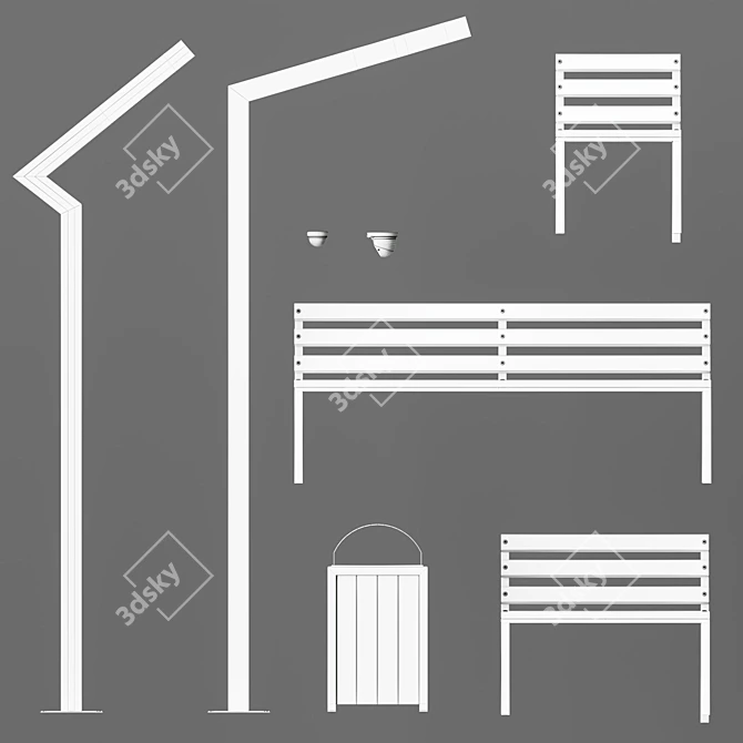 Exterior Park Furnishings Set 3D model image 6