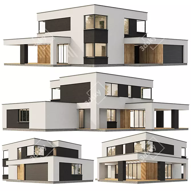 Modern White & Dark House 3D model image 1