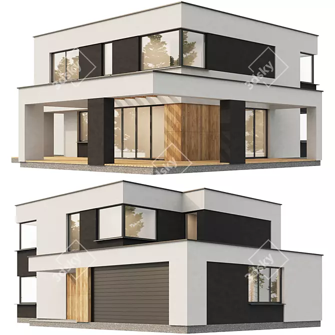 Modern White & Dark House 3D model image 2