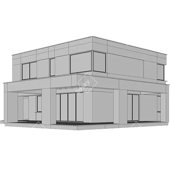 Modern White & Dark House 3D model image 3