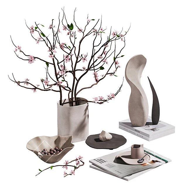 Abstract Cherry Blossom Sculpture Set 3D model image 1