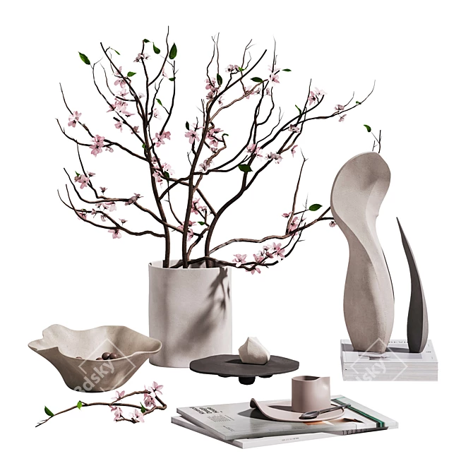 Abstract Cherry Blossom Sculpture Set 3D model image 2