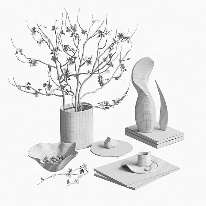 Abstract Cherry Blossom Sculpture Set 3D model image 6