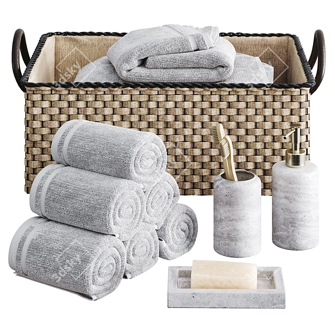 Bathroom Decor with Woven Basket 3D model image 1