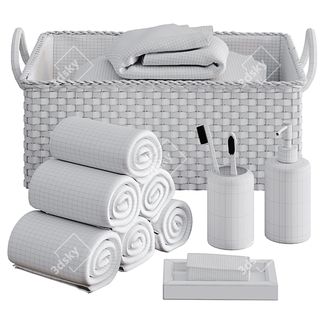 Bathroom Decor with Woven Basket 3D model image 3