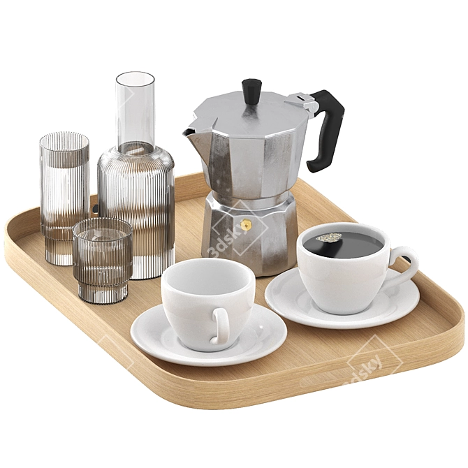 Rectangular Coffee Water Tray Set 3D model image 1