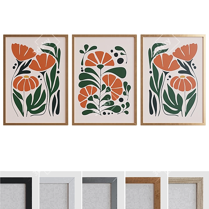 Modern Plant Art Picture Frame Set 3D model image 1