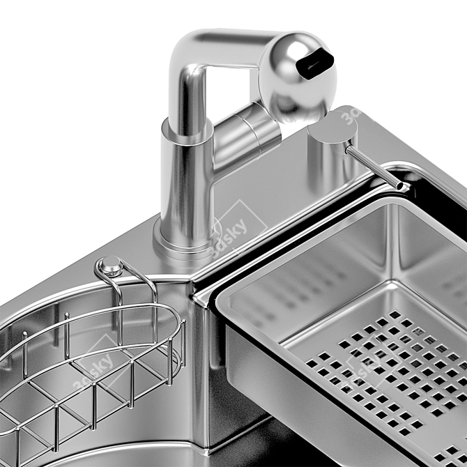 Steel Kitchen Sink with Drain 3D model image 2