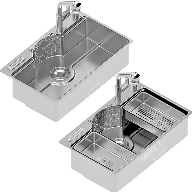 Steel Kitchen Sink with Drain 3D model image 5