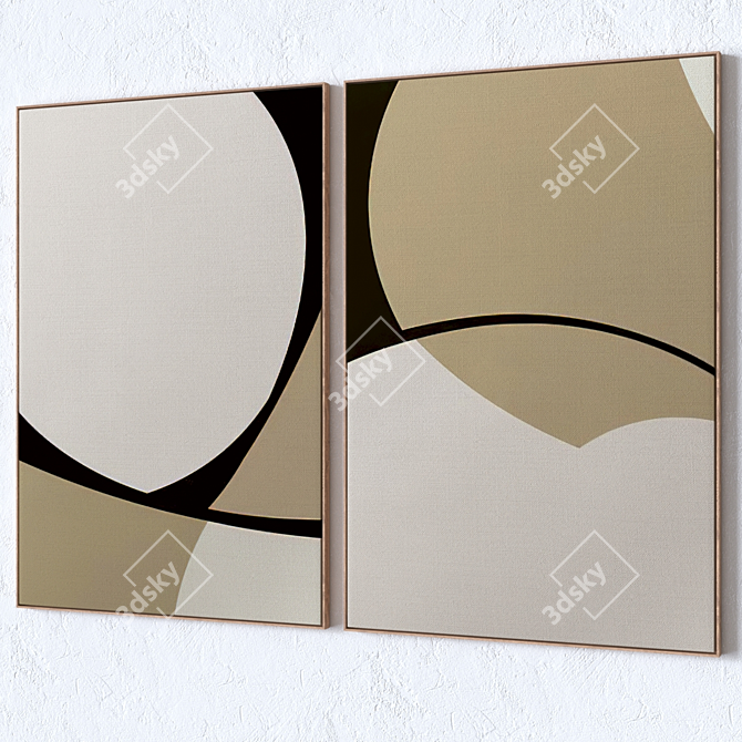 Wooden Frame Wall Paintings Set 3D model image 2