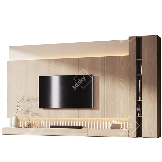 Modern TV Wall with Soundbar 3D model image 1