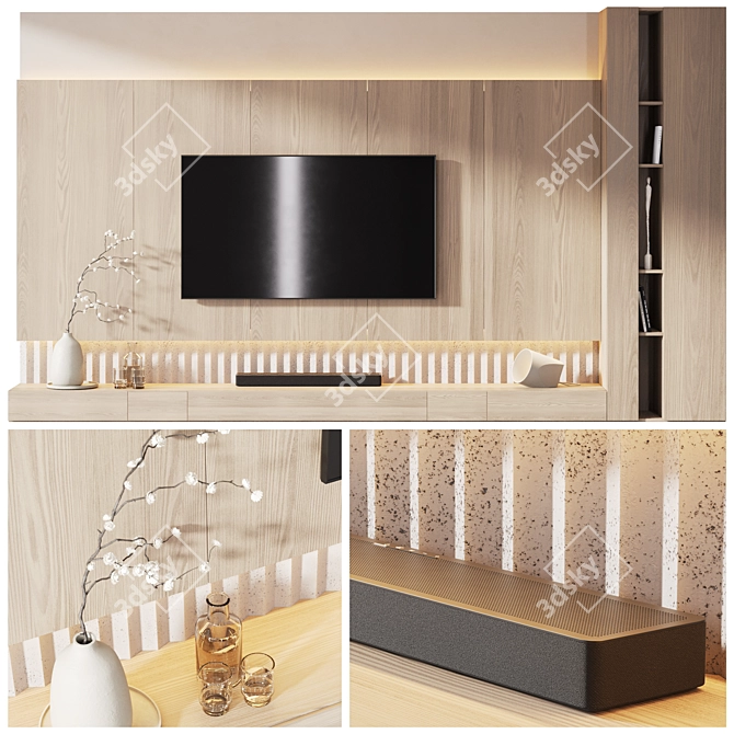 Modern TV Wall with Soundbar 3D model image 2