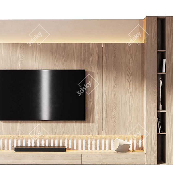 Modern TV Wall with Soundbar 3D model image 4