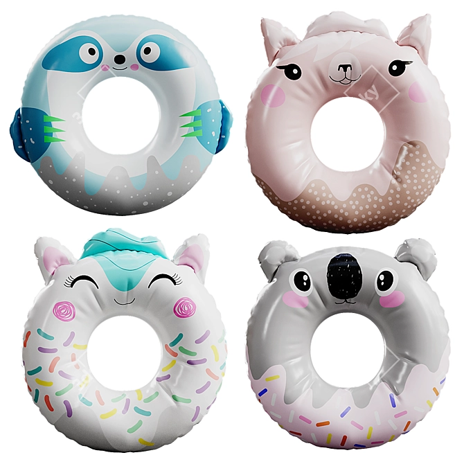 Animal Inflatable Swimming Rings, Set of 4 3D model image 1