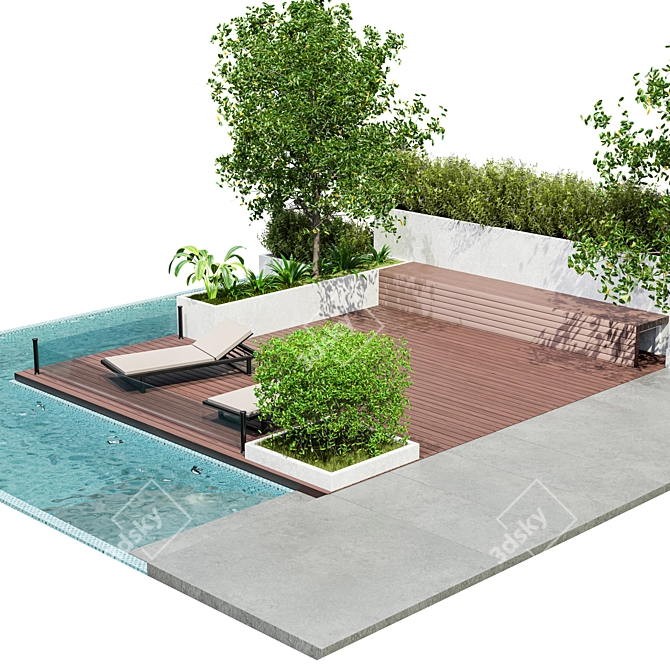 Modern Villa Yard Environment 3D model image 2