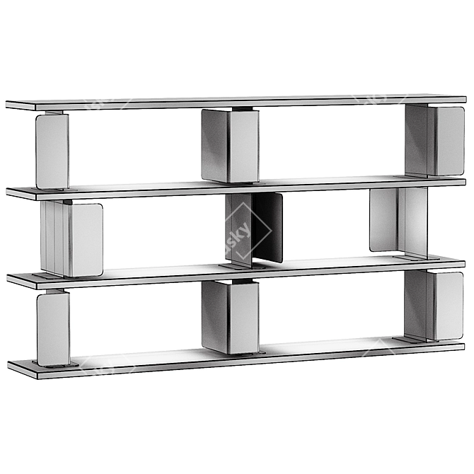 Modern Steel & Wood Bookcase 3D model image 2