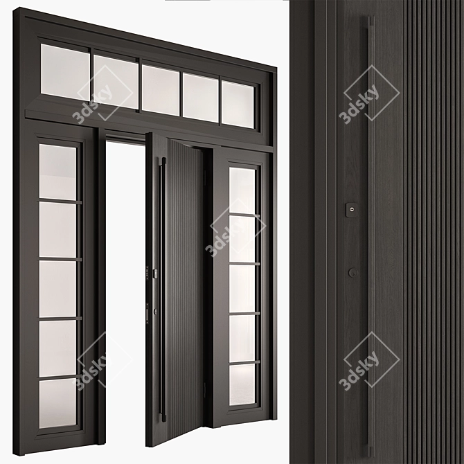 Rustic Wood Entry Doors Set 3D model image 1