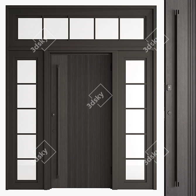 Rustic Wood Entry Doors Set 3D model image 3