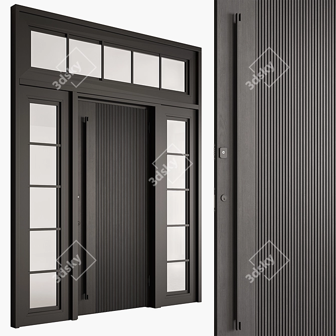 Rustic Wood Entry Doors Set 3D model image 5