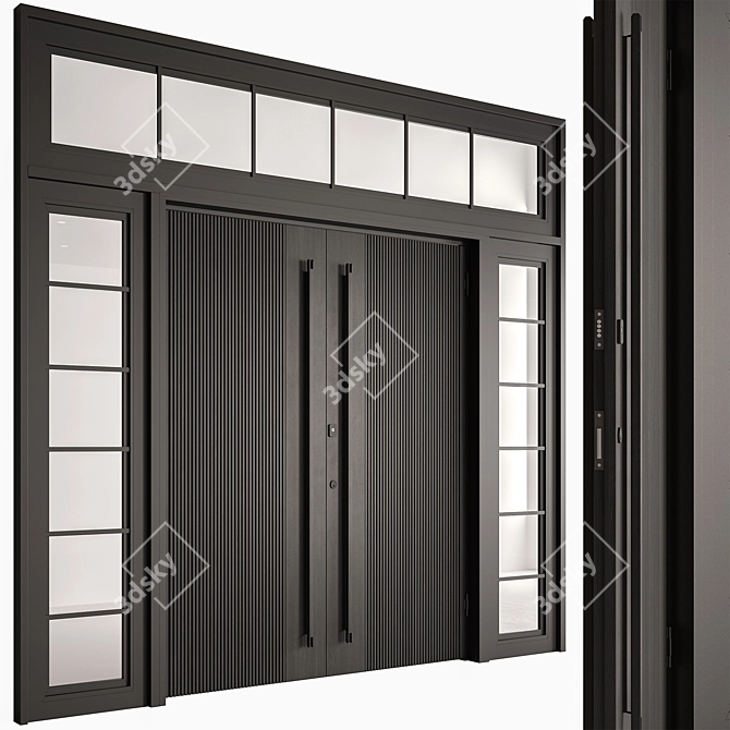 Rustic Wood Entry Doors Set 3D model image 6