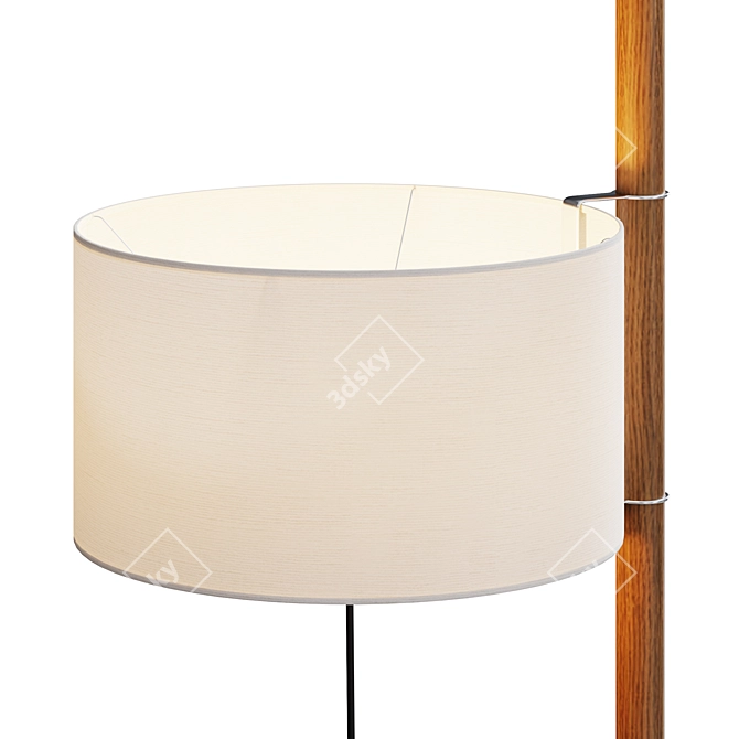 Modern Wood and Fabric Floorlamp 3D model image 2