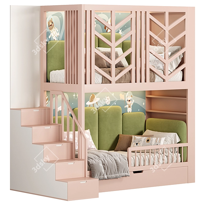 Kids Bunk Bed Set 3D model image 3