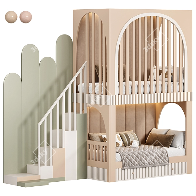 Modern Two-Level Kids Bed 3D model image 1