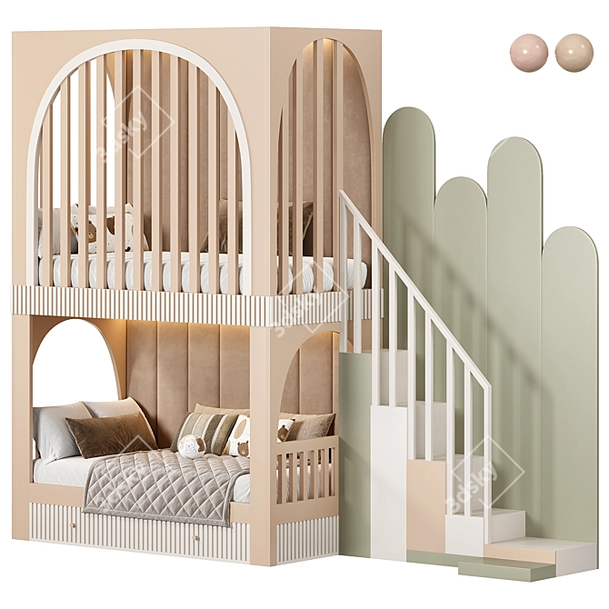 Modern Two-Level Kids Bed 3D model image 3