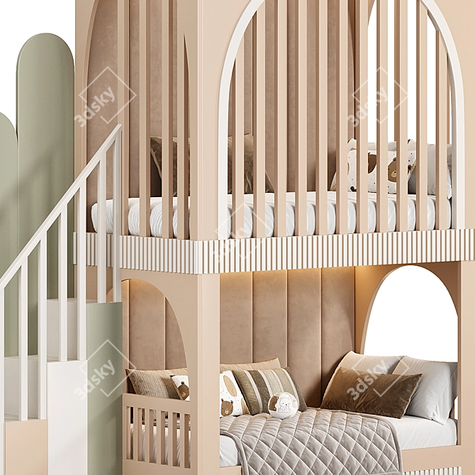 Modern Two-Level Kids Bed 3D model image 4