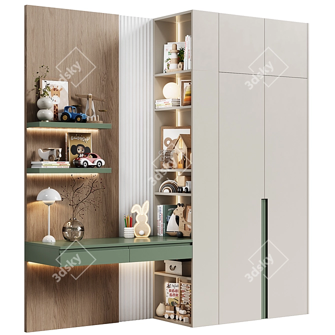 Modern Modular Kids Cabinet with Desk 3D model image 1